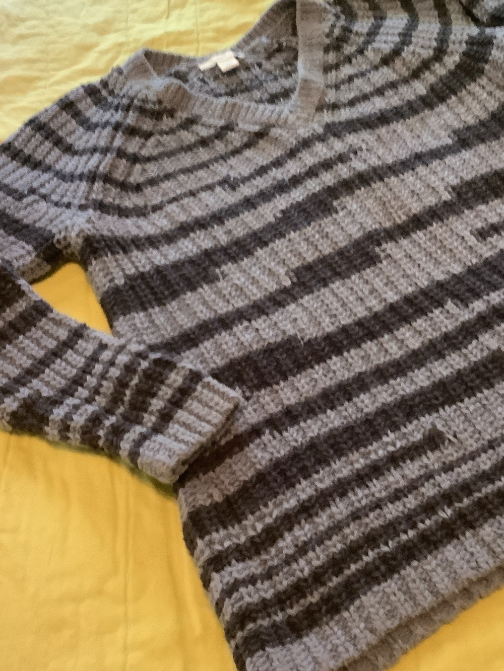 J. Jill Gray and Charcoal Striped V-Neck Sweater